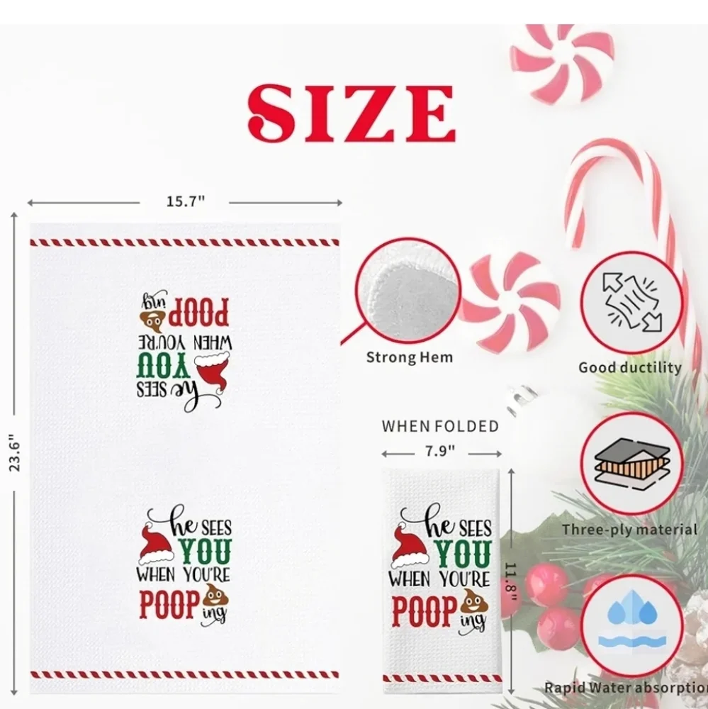 2 Pack Funny Christmas Bathroom/Kitchen Towels